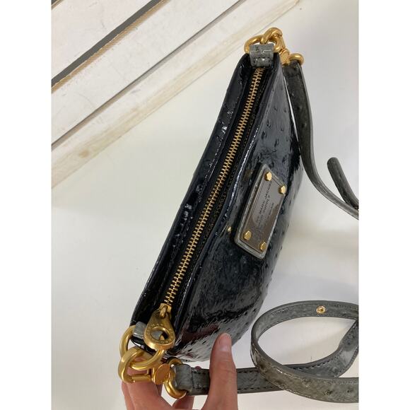 MARC JACOBS SMALL BLACK, GRAY EMBOSSED OSTRICH CROSSBODY BAG - Picture 8 of 12